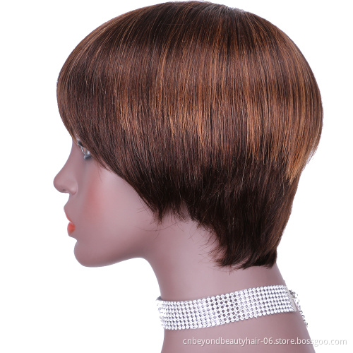 Short Bob Wig with Bangs, Straight Black Bob  pixie cut wigs, full machine made human hair Wigs for Black Women 6 Inch